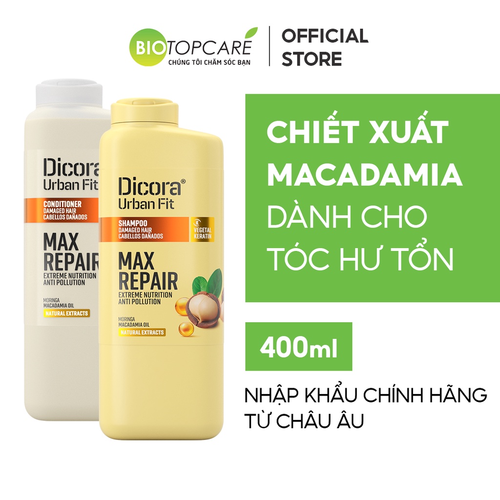 Dầu gội - xả Dicora Urban Fit Macadamia phục hồi tóc hư tổn 400ml - BioTopcare Official