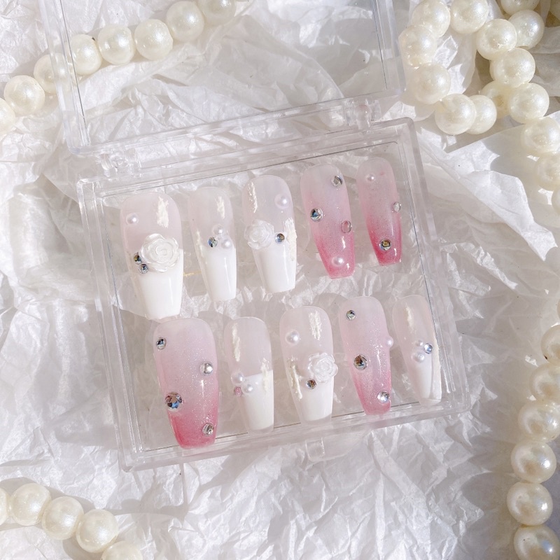 NAILBOX - Móng úp thiết kế theo size - hồng gắn đá lấp lánh