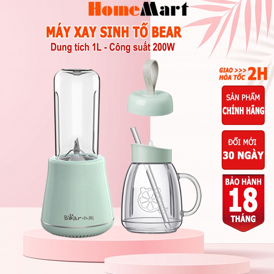 Máy xay sinh tố cầm tay Bear 2 cối xay, công suất lớn, dao 4 lưỡi thép không gỉ, HomeMart– Hàng chính hãng BH 6-18 tháng