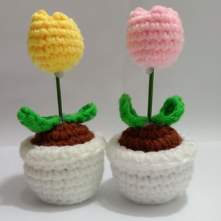 Chậu hoa tulip len handmade