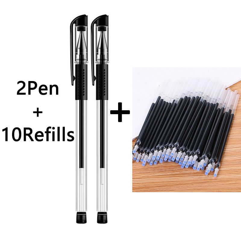 Set 2 Bút Bi + 10 Ruột Bút Bi + Ruột Bút Bi Thay Thế Mực Đen / Đỏ / Xanh Dương Ngòi 0.5mm