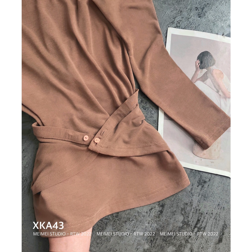 Áo len nữ mongtoghi vạt chéo - Áo ôm body dài tay, cổ tròn, vải len co giãn, dễ phối đồ | XKA43 | Meimei Studio