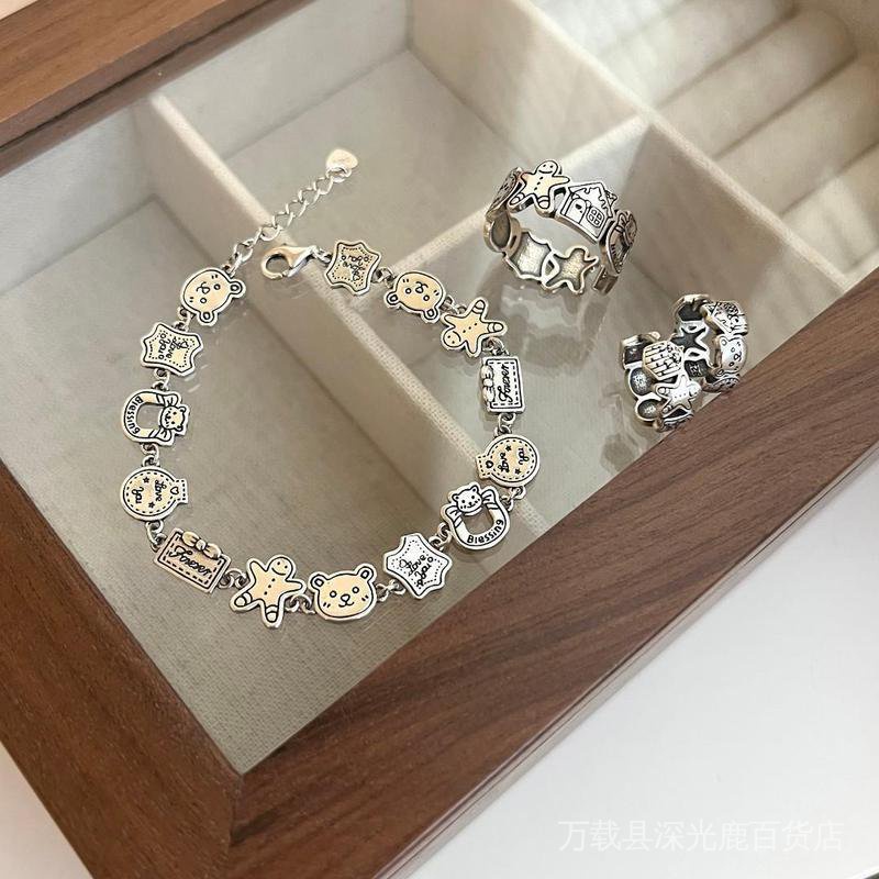 Vòng Tay Bạc 925 Họa Tiết Hoạt Hình Bánh Gừng Độc Đáo Phong Cách Hàn Quốc Cho Nữ