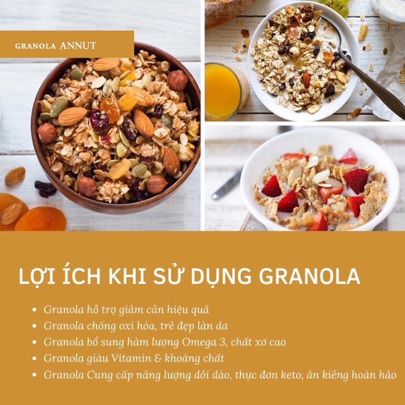 Granola siêu hạt  cho người ăn kiêng giả.m cân 500g, đồ ăn vặt healthy, thêm ngũ cốc, hoa quả sấy, ăn sáng dinh dưỡng