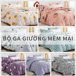 TOPHOMEE Bộ ga giường mềm mại 1m2/1m8 ga trải giường + vỏ gối nằm đơn giản bedding ga gối hoa văn