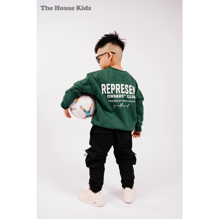 Áo nỉ cho bé trai bé gái - áo sweater nỉ bông trẻ em họa tiết chữ xanh lá cây THE HOUSE KIDS