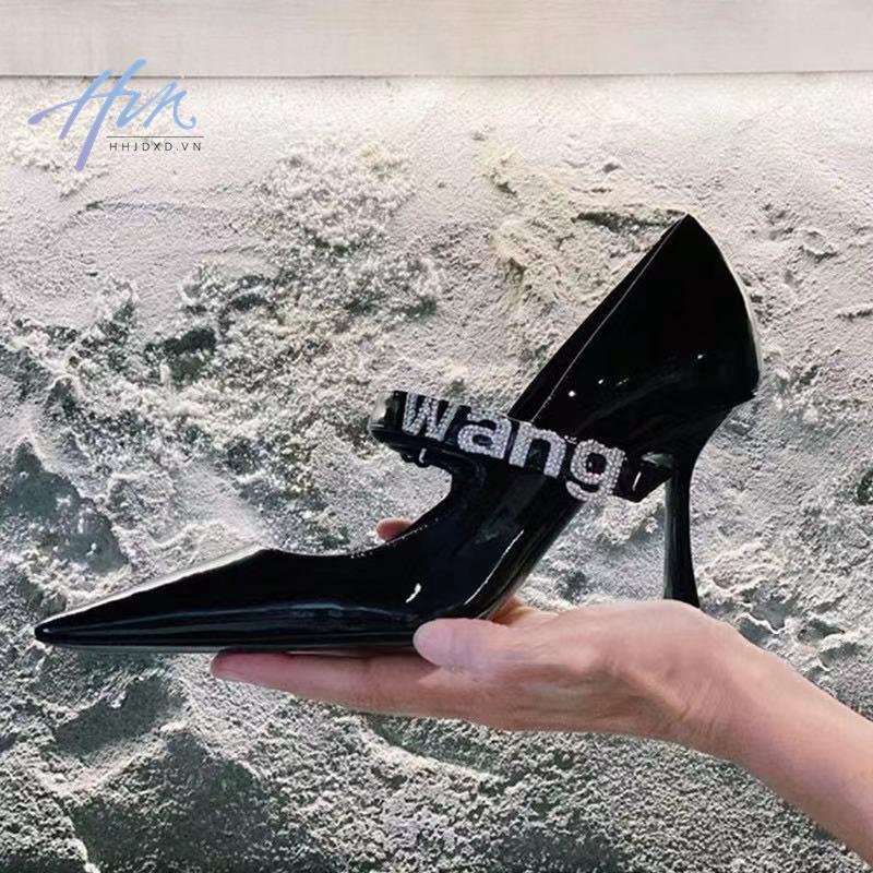 Giày Cao Gót Mũi Nhọn Bằng Da Bóng Đính Đá Phối Khóa Cài Thời Trang Mùa Thu 2022 Dành Cho Bạn Nữ