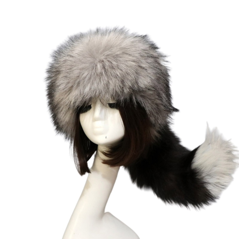 Mũ Trùm Đầu Vải Lông Dày Dặn Giữ Ấm Mùa Đông Có Đuôi Ushanka Phong Cách Nga Dành Cho Nữ
