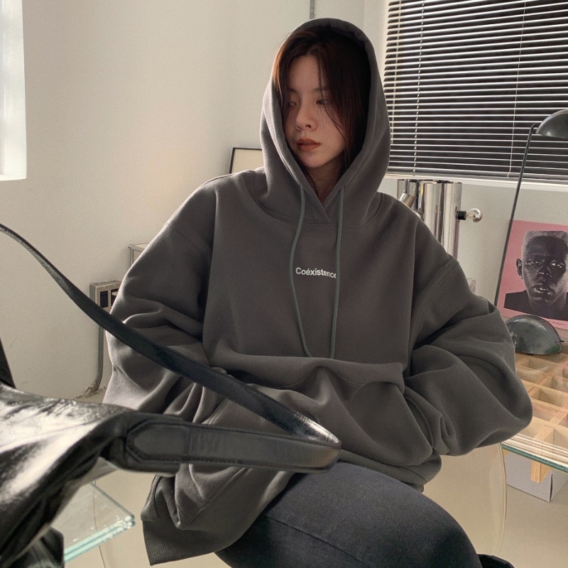 Áo Hoodies Tay Dài Hoạ Tiết Chữ In Phong Cách Hàn Quốc