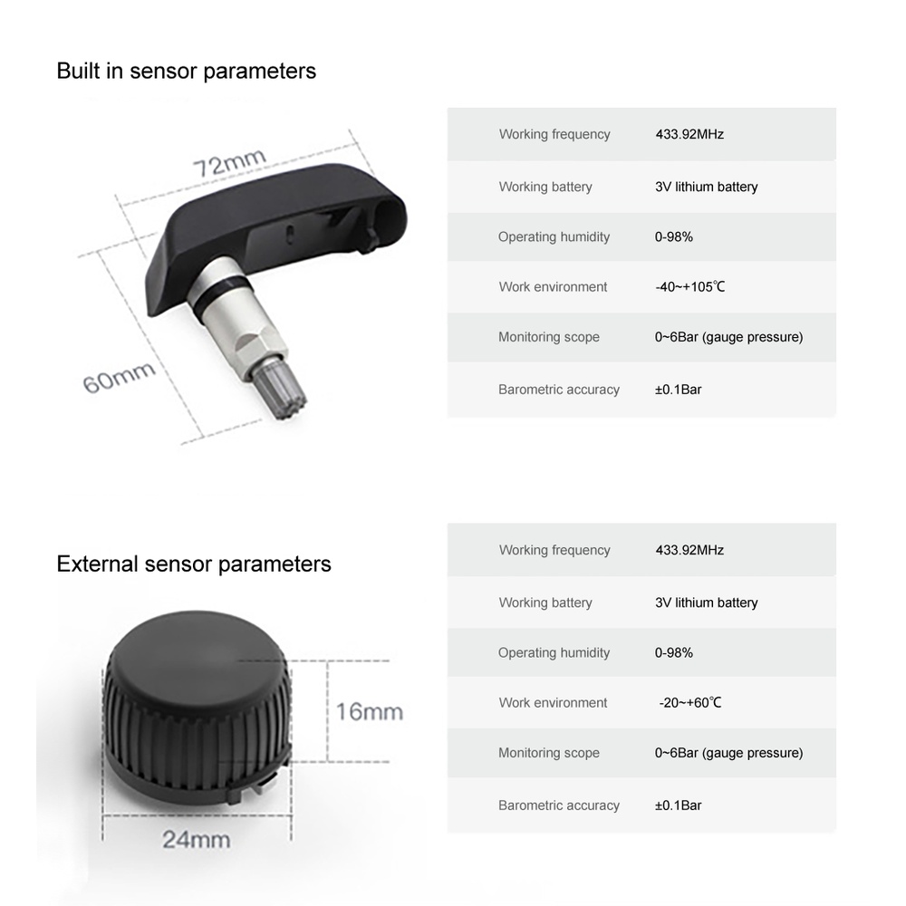 Hệ thống giám sát áp suất lốp xe máy PECHAM TPMS không dây có báo động đèn nhấp nháy và màn hình tiện lợi