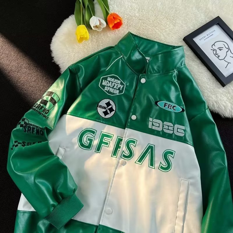 ✦ AFFLIGA ✦Áo Khoác Bóng Chày Da Pu Dáng Rộng Phối Màu Tương Phản Kiểu Retro Mỹ Cá Tính Cho Nam