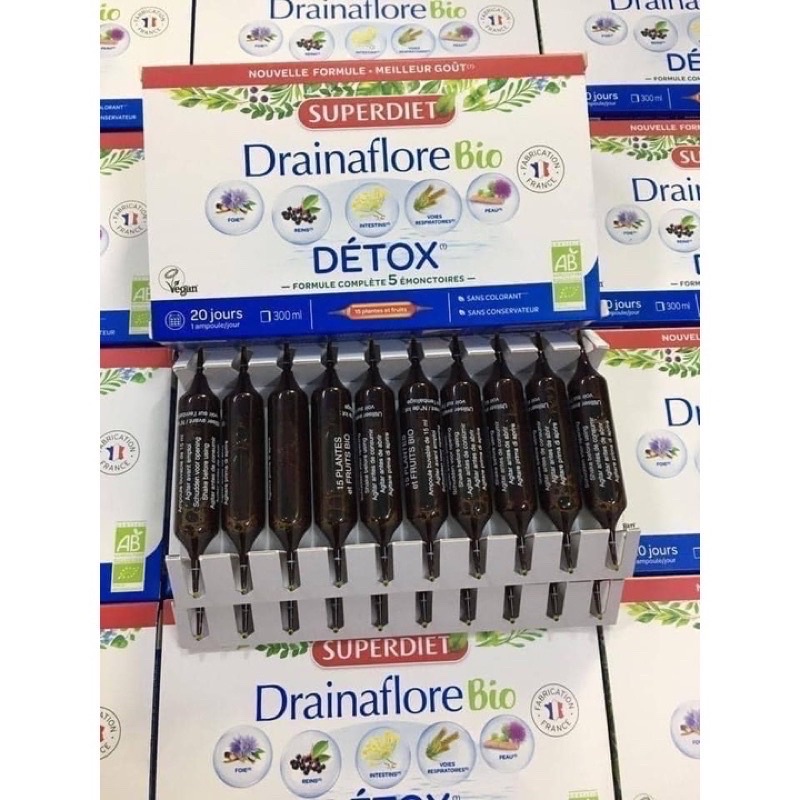Thải độc chuyên sâu 5 trong 1 Detox Drainaflore BIO Superdiet 20 ống