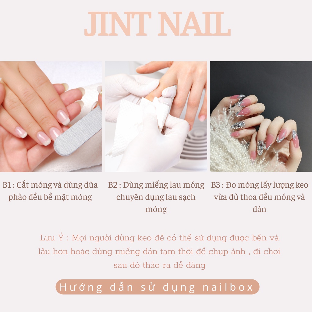 Set 24 móng giả hạt ngọc đính hoa hồng tặng kèm keo dũa nail box A19 - nail Jint