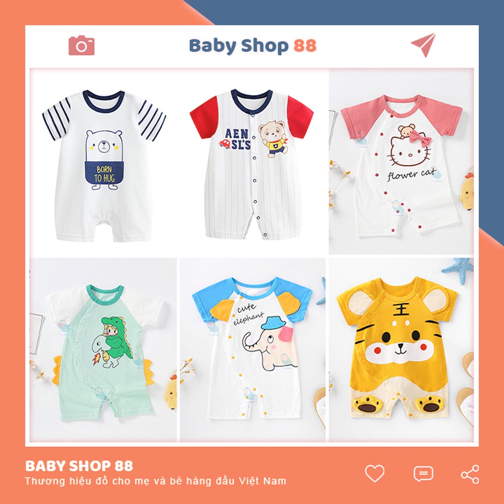 Quần Áo Trẻ Em Sơ Sinh Bộ Đồ Liền Thân Đùi Cộc Tay Chất Cotton Bodysuit Hình Thú Cho Bé Trai Bé Gái [BDC6]