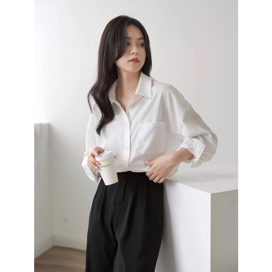 Áo sơ mi trắng ALENA Fashion áo sơ mi nữ form rộng form oversize phong cách Hàn Quốc trẻ trung năng động chất trượt hàn