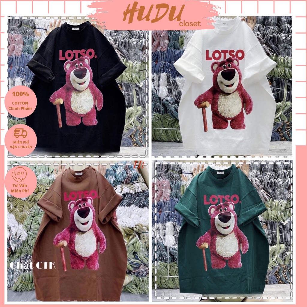 Áo Thun Tay Lỡ 3158 Cotton Khô Form Rộng Nam Nữ Gấu LOTSO
