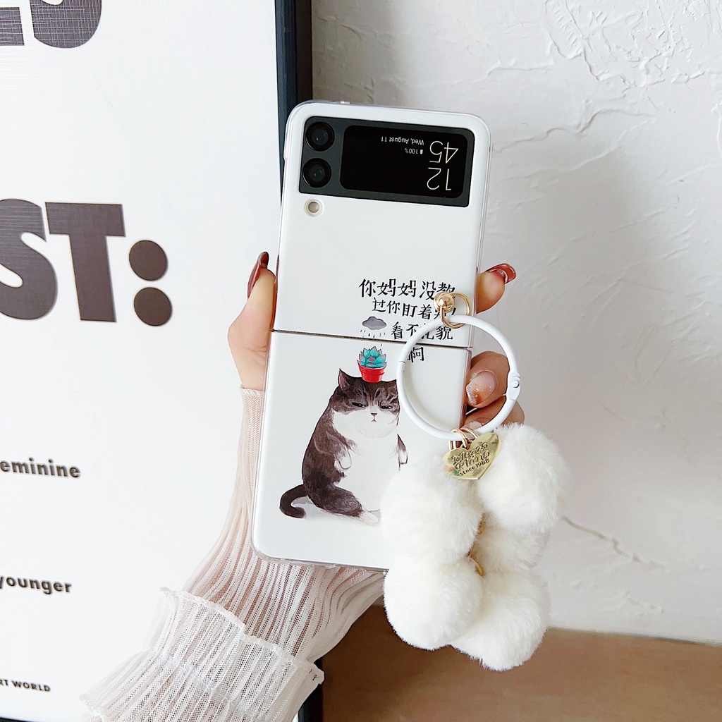 Ốp Điện Thoại PC Cứng Chống Sốc Hình Mèo Hoạt Họa Phối Dây Xích Cho Samsung Galaxy Z Flip 4 5G Samsung Galaxy Z Flip 3