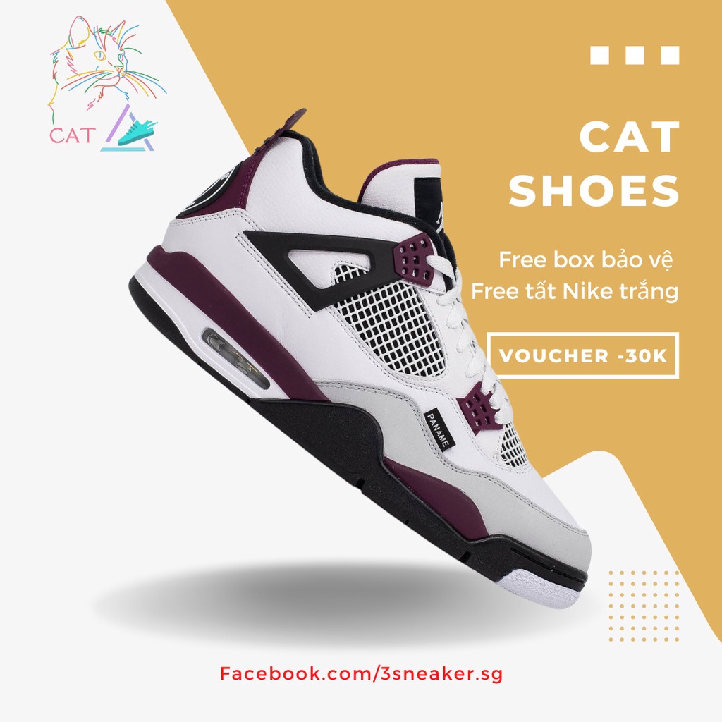 Giày Nike Paris Saint-Germain x Air Jordan 4 Retro Bordeaux, JD4 PSG Full Box, Phụ Kiện, Tặng Vớ Trắng
