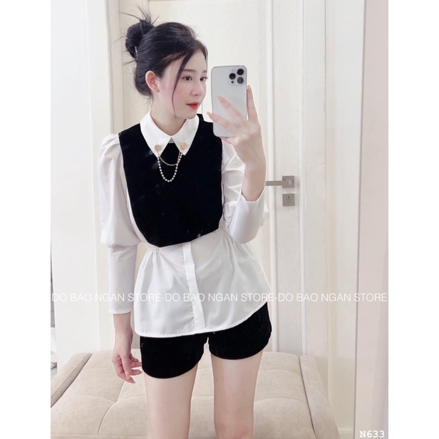 Áo Somi Phối Gile Nhung Dây Ngọc Eo Co Dãn ( Sẵn hàng)