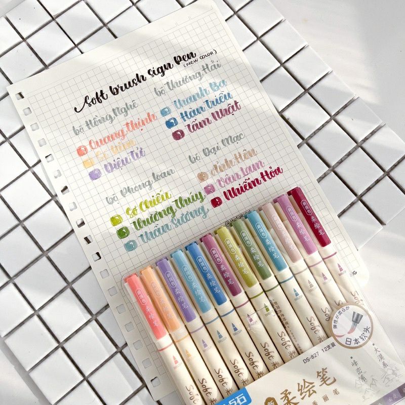 Bộ 12 Bút Viết Calligraphy Soft Brush Sign Pen Màu Pastel