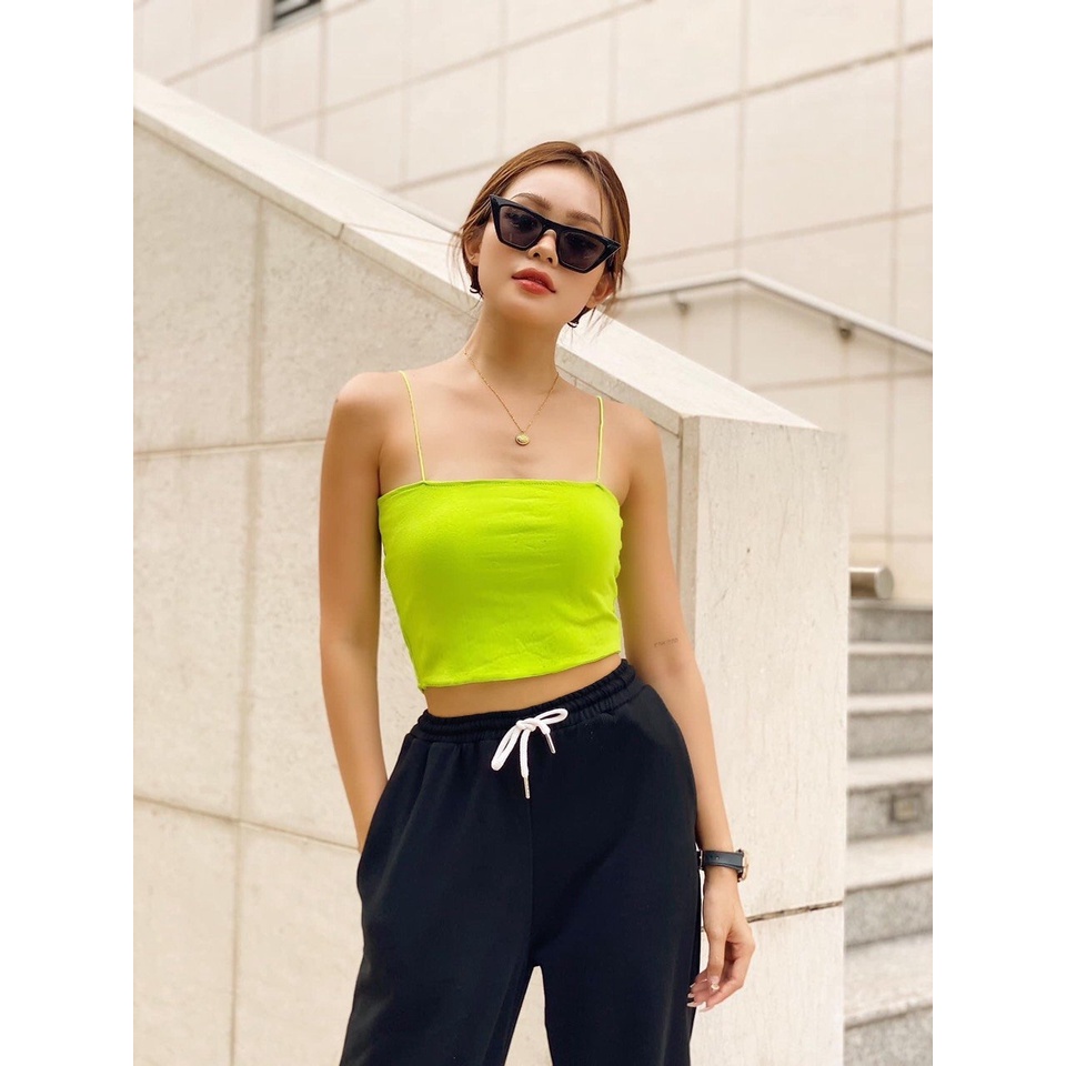 Áo 2 dây croptop basic JOY BABE🌼 hai dây sợi bún thun mịn co giãn, full màu, lót trong trắng đen trơn CROH 3-7B