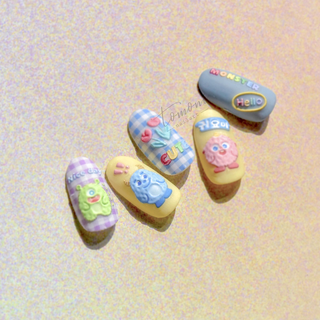 Miếng Dán Trang Trí Móng Tay Hình Quái Vật 5D Dễ Thương to2387