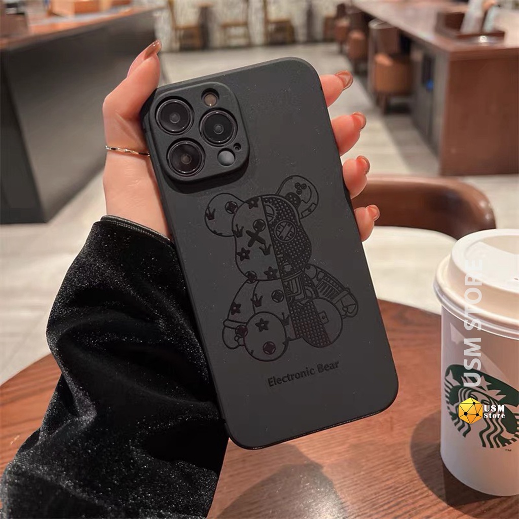 Ốp lưng in nổi iphone cạnh vuông 6/7/8/7P/8P/X/Xmax/11 Pro/11Promax/12Mini/12 Pro/12Promax/13pro/13Promax/13mini, Bear