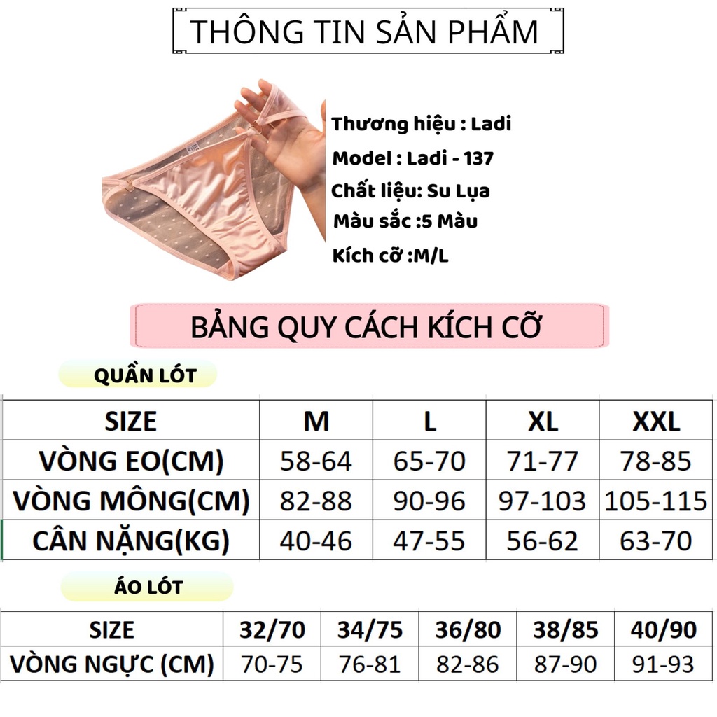 Quần Lót Nữ Ren Cao Cấp Thiết Kế Lót Su lụa Mỏng Mát Ladi-137
