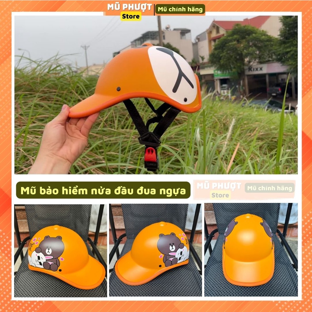 Mũ bảo hiểm nửa đầu lưỡi trai thời trang nam nữ trí liễu tím tem gấu cao cấp nhiều màu sắc