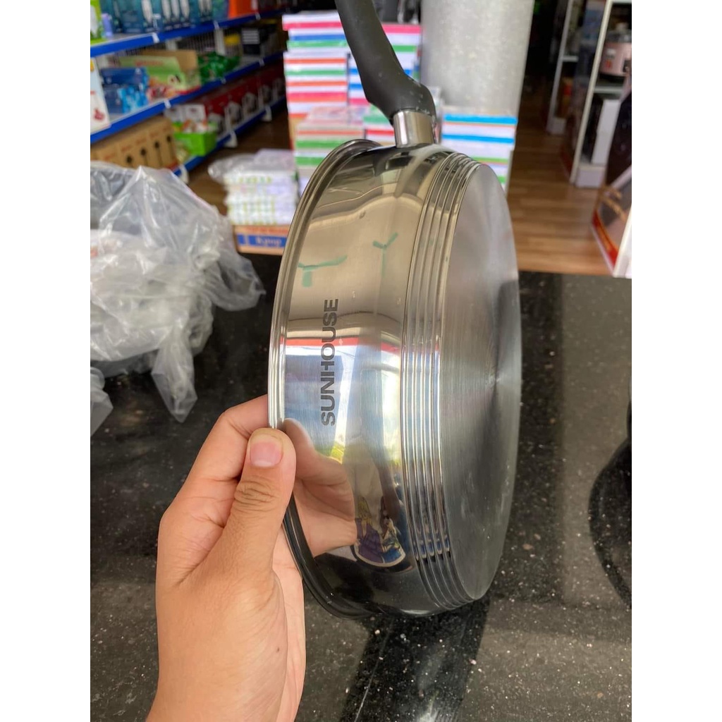 Chảo Inox Cao Cấp 5 Đáy Bếp Từ Chống Dính SUNHOUSE Size 20/24/26/28cm