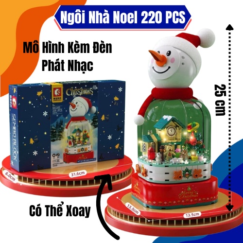 Bộ Lắp Ghép Người Tuyết Kèm Đèn Và Nhạc Giáng Sinh 240Pcs, Đồ chơi Lego Ngôi Nhà Noel Sembo 601162
