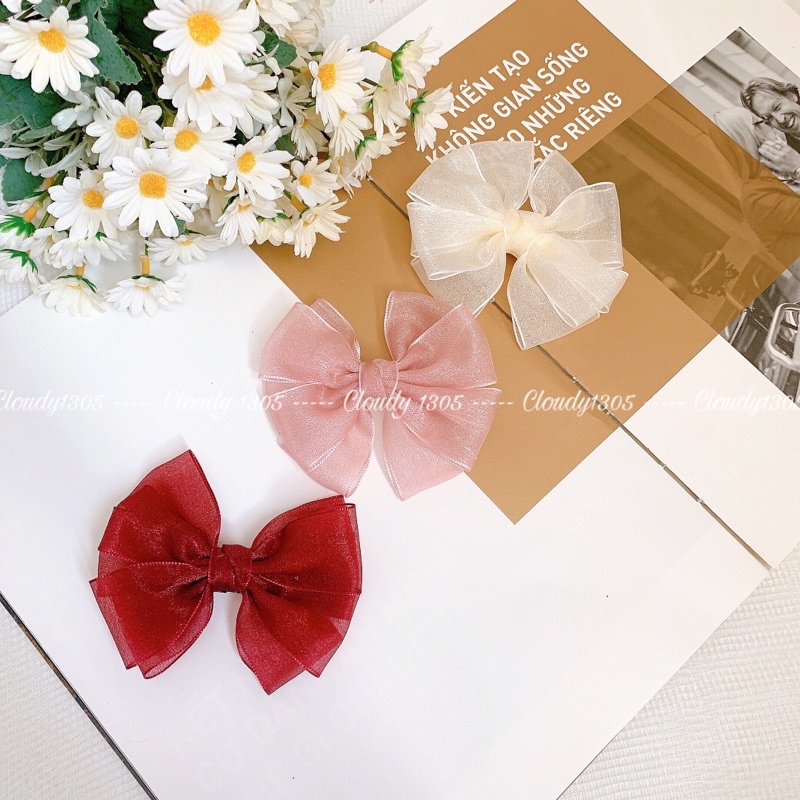 Kẹp nơ voan nhủ 5 cánh, size 12cm dễ thương