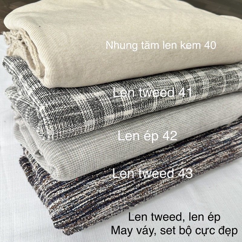 Vải Len ép, len tweed xuất dư. May quần, váy liền, set chân váy áo cực ấm.