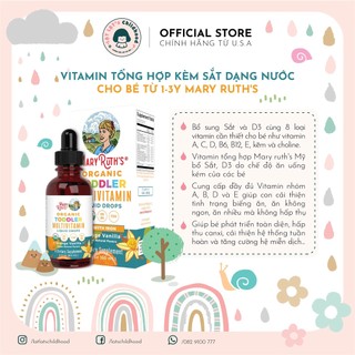 Vitamin tổng hợp hữu cơ Mary Ruth's Organic Todder Multivitamin Liquid Drops 60ml cho bé từ 1-3Y