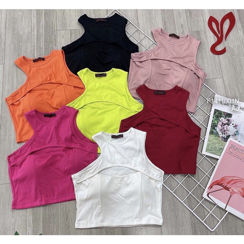 Áo thun croptop màu khoét ngực cổ tròn sát nách TT1411