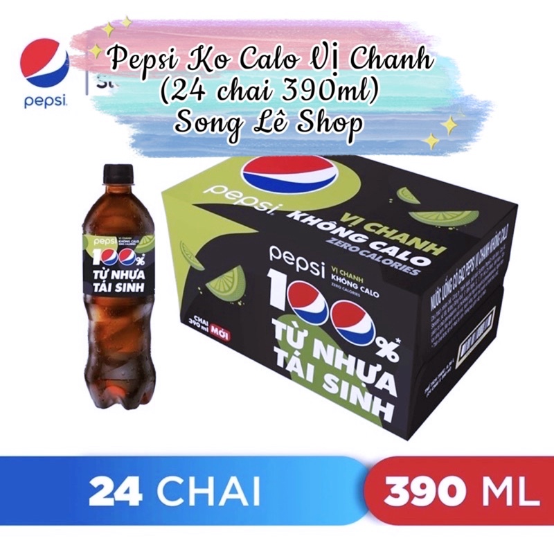 (Thùng24chai) Pepsi Vị Chanh Không Calo - Hot sale (390ml/Chai)