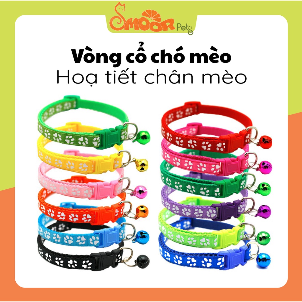 Vòng cổ cho chó mèo - Nhiều màu có chuông hoạ tiết chân mèo