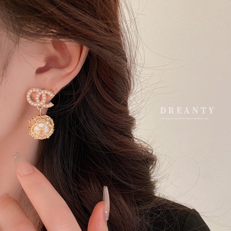 Bông Tai Mạ Bạc Đính Ngọc Trai Và Kim Cương Nhân Tạo Thời Trang