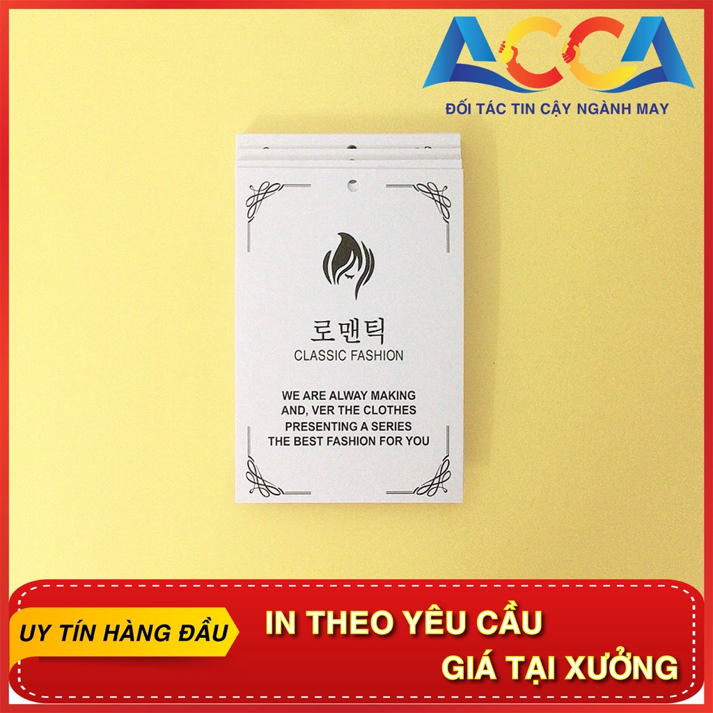 Tag giấy bán sẵn nhãn mác quần áo ACCA - Thẻ bài tag mác  chữ hàn dùng cho quần áo quảng châu ,thời trang nam nữ trẻ em