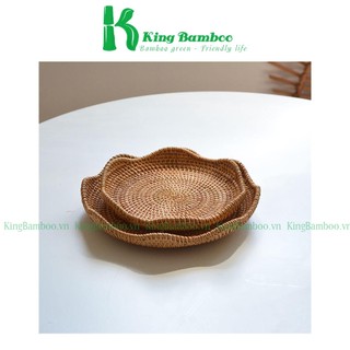 Đĩa mây thấp đựng hoa quả đồ ăn mây tre đan KING BAMBOO