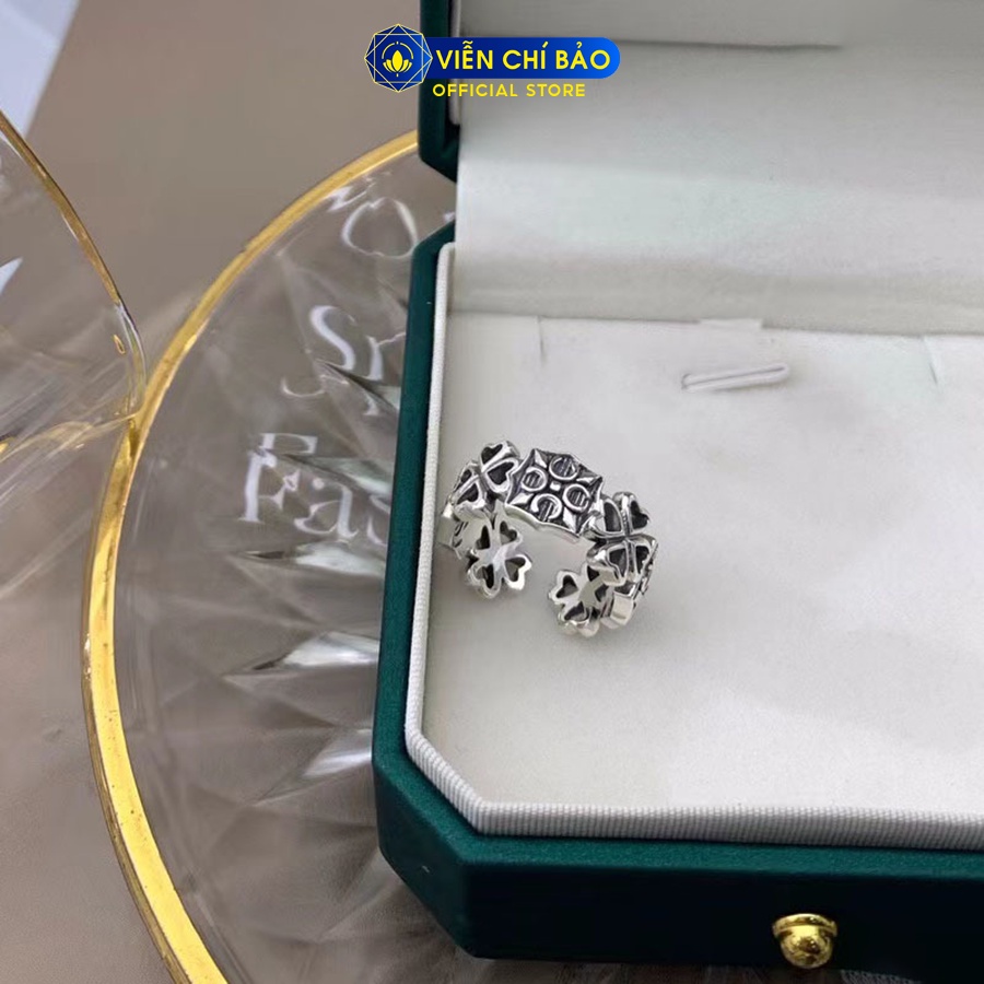 Nhẫn bạc nữ chorme heart cỏ 4 lá chất liệu bạc Thái 925 thời trang phụ kiện trang sức Viễn Chí Bảo N000829