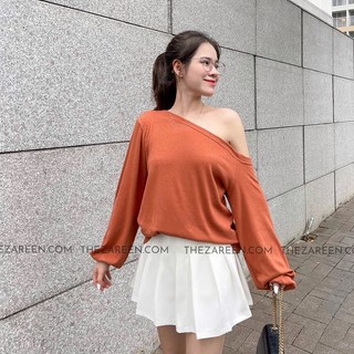 Zareen | áo len lệch vai zareen len27 - nâu