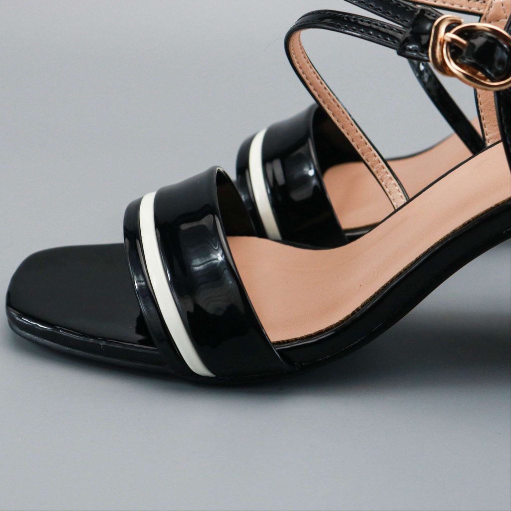 Giày sandal nữ cao cấp TLY, sandal 6,5p viền đen PU TLYSD09, da thật, sản phẩm được bảo hành.