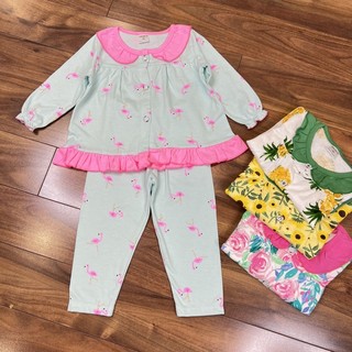 Bộ pyjama tay dài nút dọc cổ bèo bé gái