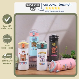 Bình giữ nhiệt nóng lạnh, dung tích  550ml, Nắp bật chống rò rỉ, Có ống hút, Inox 304 an toàn cho bé - TẶNG STICKER 2D