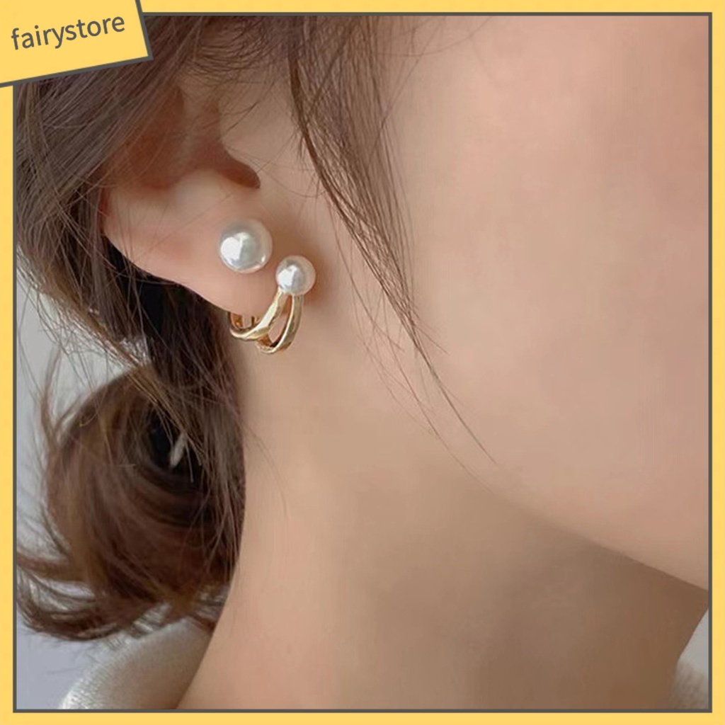 1 Đôi Khuyên Tai Ngọc Trai Giả Hai Lớp Thời Trang Cho Nữ