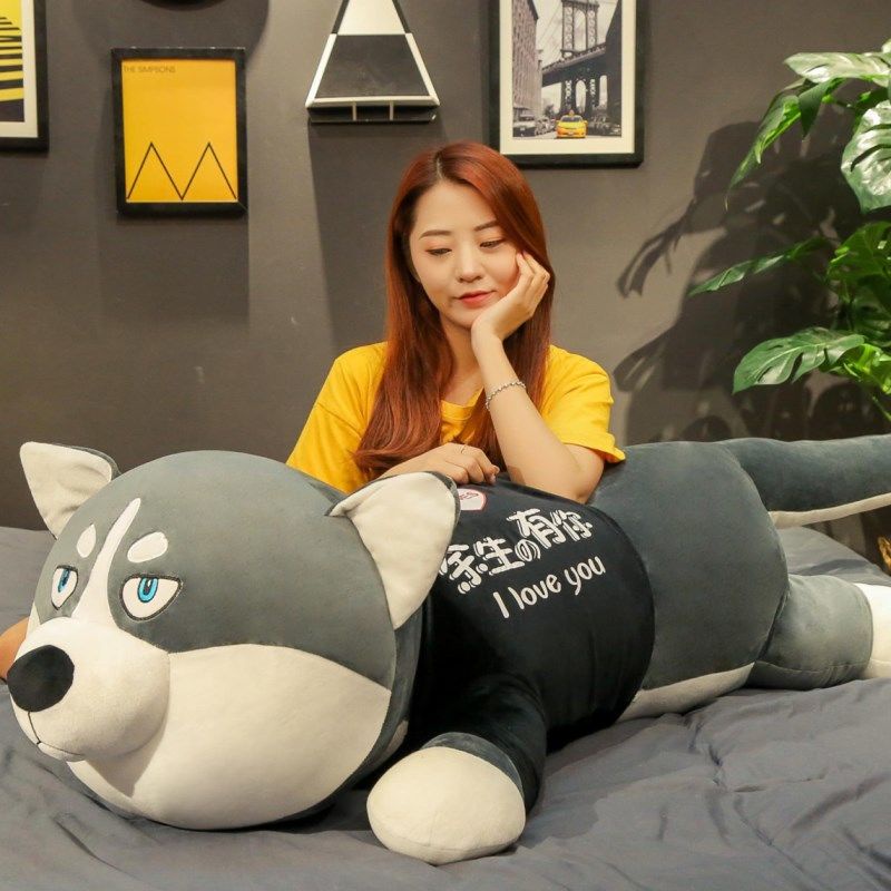 ▦Gối Ôm Dài Hình Chú Chó Husky Nhồi Bông Dễ Thương Cho Bé Gái