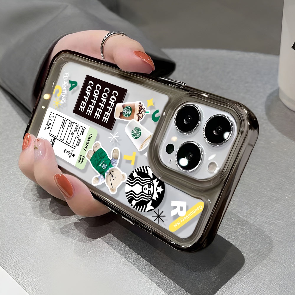 Ốp Điện Thoại Trong Suốt In Hình Gấu Và Cà Phê Cho iphone 14 Pro Max 13 11 12 7Plus X XR XS Max 8 7