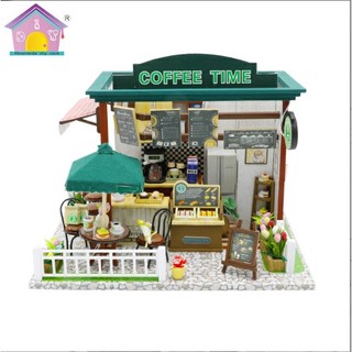 Mô hình nhà gỗ DIY Tiệm Cafe (đã bao gồm mica che bụi)