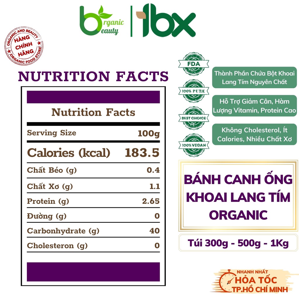 Bánh Canh Ống Khoai Lang Tím OrganicBeauty - Banh Canh Rau Củ Eatclean/ Giảm Cân/Healthy/Hữu Cơ Fuma - Túi 300g/500g/1kg